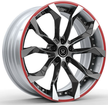 1995 कैमारो Z28 कस्टम 2-पीस जाली रिम्स 18x9 और 18x11, ग्लॉस ब्लैक, व्हाइट फेस, रेड रिंग